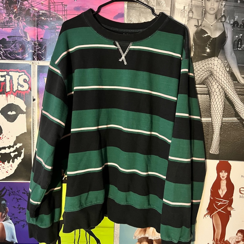 Urban Outfitters multicolor striped green, light pink, & black Crewneck sweater